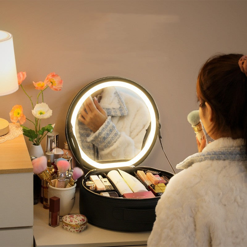 Round Smart LED Makeup Bag